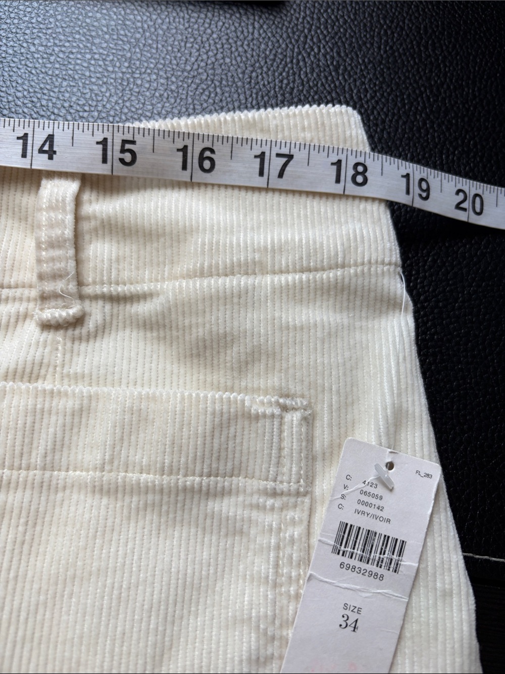 Maeve Anthropologie The Colette Pants Ivory High Rise Cropped Corduroy Sz 34 NEW - Picture 12 of 13